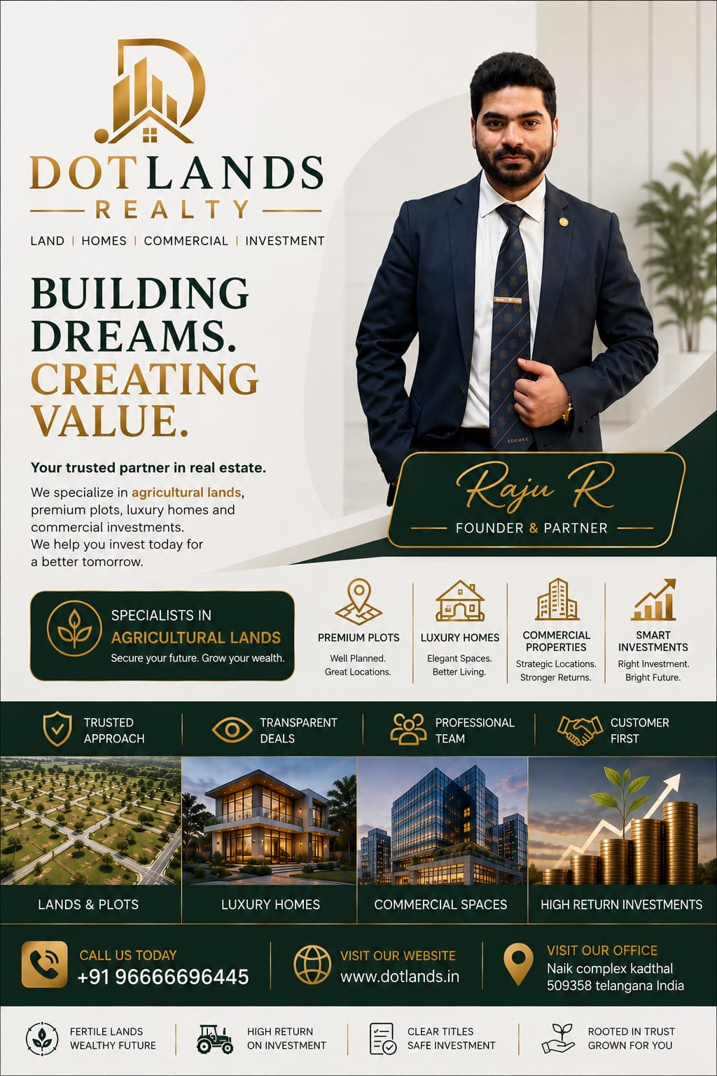 Dotlands Realty — Raju R, Founder & Partner. Building Dreams. Creating Value.
